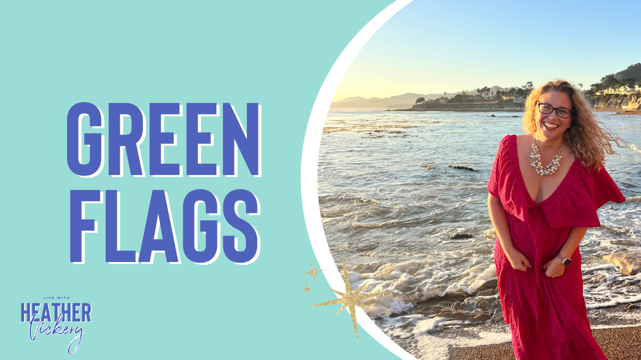 Green flags show empowered leadership, abundance creation, conscious entrepreneurship, personal growth, and joyful success in action.